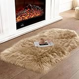 JXLOULAN Faux Lammfell Schaffell Teppich Hellbraun 40x60 cm, Weicher Flauschiger Teppich Wohnzimmer Deko, Longhair Fell Lammfellimitat Carpet für Stühle Sofa Schlafzimmer Kinderzimmer