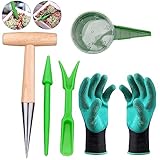 Pflanzholz, 5-Teiliges Pikierstab Set mit Pikierholz, Miniatur Gartenarbeit Werkzeug Werkzeug, mit Sämaschine Pflanzgefäß und Handschuhe, für Zum Pflanzen und Blumenzwiebeln