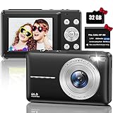 Digitalkamera Fotokamera Kompaktkamera mit 32GB SD-Karte, 1080P 44MP Mini Digitalkameras, 2,5‘’LCD Wiederaufladbare Digital Kamera mit 16X Digitalzoom für Kinder, Erwachsene, Jungen, Mädchen(Schwarz)