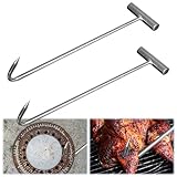 ZOYDP 2 Stück Kanaldeckelheber, 30 cm Schachthaken Edelstahl, Gullideckel Haken mit Spitze, Tragbar Kanaldeckelhaken, Haken Hebewerkzeug für Gullideckel und Fleisch Aufhängen, T-haken, Fleischhaken