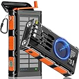 Wireless Solar Powerbank 26800 mAh mit Handkurbel und 4 Kabeln, Solarladegerät Powerbank USB-C Schnellladung 7 Ausgänge 4 Eingänge für Handy, Outdoor Wasserdichter Externer Akku für Camping
