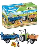 PLAYMOBIL Country 71249 Traktor mit Hänger inkl. Transportboxen, Grüner Trecker für den Bio-Bauernhof, Nachhaltiges Spielzeug für Kinder ab 4 Jahren