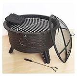 ZJFHEYUO Feuerstellen für den Außenbereich, Holzfeuerstelle für den Außenbereich, Terrassenfeuer, Stahl-BBQ-Grill, Feuerstelle mit Funkenschutz aus Mesh