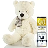 Feluna Riesen Teddybär XXL Kuschelbär 120 cm groß Plüschbär - Original Teddy Bär mit Schleife Weiß