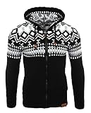 Reslad Herren Grobstrick Norweger Pullover Winter Strickjacke Kapuzenpullover RS-3104 (L, Schwarz-Weiß)