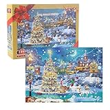 Adventspuzzle | 1008 Stücke Interaktives Spielzeug,24 Tage Countdown Schneelandschaft Weihnachten Puzzles | Für Winterfest Geburtstagsfeier Familientreffen Kinder Erwachsene