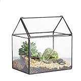 NCYP Klein Geometrisches Terrarium, 15,5x11x16 cm Handmade Pflanzencontainer, Haus-Form, Glas, schließbar, Gewächshäuschen für Sukkulenten/Farn, mit Klappdeckel (ohne Pflanzen)