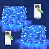 2 Stück Draht Lichterkette Batterie mit Timer Blau, 5m LED Lichterkette Innen Batterie, Mini Lichterkette für Winter, Schlafzimmer