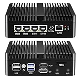 KingnovyPC Firewall Micro Appliance, 4 LAN i226 2.5GbE Fanless Mini PC Celeron J4125, 2* DDR4, 16GB DDR4 512GB NVMe, HDMI, DP, RJ45 COM, 4*USB Gigabit Ethernet AES-NI VPN Router Openwrt Barebone