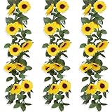 ROLLWAY 3 Stück Künstliche Sonnenblumen Girlande 2,25m Blumengirlande Sonnenblumegirlande Gefälschte Sonnenblumenranke Künstliche Blumen Girlande Seidenblumen Hängend für Zuhause Hochzeit Party Deko