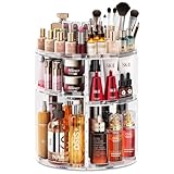 Auxmir Make Up Organizer mit 9 Einstellbaren Stufen, 360° Drehbar Schminktisch Kosmetik Organizer, Extra Größer Verbessert Schmink Organizer Skincare für Dresser Schlafzimmer Badezimmer, Transparent
