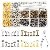 Deepton Ledernieten Set, 180 Sätze Leder Nieten mit Nietenzange und Lochzange, 12mm 8mm 6mm Hohlnieten, Nieten Set mit Werkzeug, Nietenzange für DIY-Leder, Kleidung und Kunsthandwerk