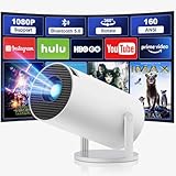 Quilted Northern Beamer, 4K Full HD 1080P Mini Projector, 180°Dreh Videoprojektor Unterstützt 2.4/5G Dual WiFi6, Bluetooth5.0 mit Android und OS 11.0, Auto Trapezkorrektur, Outdoor/Heimkino Beamer