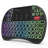Rii Mini Tastatur Mit Touchpad, 2,4 GHz Kabellos, Smart TV, 8 Farbige Hintergrundbeleuchtung und Scrollrad (Deutsches, Schwarz)