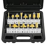 15tlg. Fräser Set für Oberfräsen, Mehrzweck Hartmetallfräser 6,35 mm (1/4 ') Schaft Fräsersatz Fräsersets für Holz Nuten, Schnitzen, Schneiden, Fräsen und Kantenbearbeitung