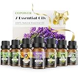 Ätherische Öle Set, COPOWER 7 x10mL Aroma Diffuser Öl, 100% Naturrein Geschenkset Duftöle für Diffuser, Humidifier, Massage - Lavendel, Eukalyptus, Pfefferminz,Süßorangen, Zitronengras, Teebaum, Ylang