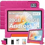 ZIOVO Kinder Tablet 10 Zoll Android 14 mit 20 GB RAM+128GB ROM(TF 1TB), WiFi 6, Octa-Core, Widevine L1, Kindersicherung, 6000mAh, BT 5.0, GMS Certified Kids Tablet mit Eva Case - Rosa