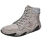 Herren Leder Stiefel Hohe Sneaker Barfuss Schuhe Sportschuhe High Top Sportstiefel Outdoor BarfußSchuhe Rutschfeste Stiefeletten Langlebig Arbeitsschuhe Trekkingschuhe Wanderstiefel Winterschuhe