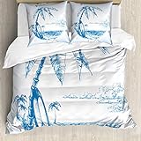 ABAKUHAUS Blau Weiss Bettwäsche Set für Doppelbetten, Surf Hawaii-Strand, Weicher Microfaserstoff Allegigeignet kein Verblassen, Blau Weiss