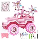 BEZGAR Ferngesteuertes Auto Rosa Jeep - 1:16 SUV Off-Road Auto mit Actionfigur und 4 Windmühlen, 80 Min. Spielzeit, LED-Leuchten, 2,4 GHz Monster Trucks, Spielzeugauto für Kinder ab 4+ Jahren