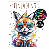 CALLUNA® Fuchs GLITZER Einladungskarten Kindergeburtstag Mädchen - 12 Stück - Witzige Alpaka Geburtstag Einladungen mit echtem Glitzerlack - Einladungskarten Teenager Mädchen