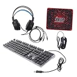 Uonlytech 1 Satz Maustaste gesetzt Klaviatur Computermaus Ergonomisch Headset Gaming- Gaming-Tastatur-Mauspad-Set RGB-Tastatur- Computer-USB-Tastatur Tastaturmaus für Gamer Abs Black