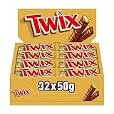 Twix Milchschokoladenriegel mit Keks und Karamell, Schokolade, 32 Snack-Riegel à 50g