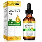 Vitamin E Öl - 75,000 IU, Vitamin E Öl Bio für Kosmetik, Straffung Prallen Haut, Reduzierung Feinen Linien und Narben, Reines Vitamin E Öl für Haut, Narben, Gesicht & Body, Vitamin E Tropfen, 60ml