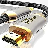 HDMI Kabel 2.1 Glasfaser - 8K 120Hz – 4k 240Hz HDR10+ 3D eARC CEC HDCP 2.3 Optisches Ultra High Speed vergoldete Kontakte Glasfaserkabel mit Zinklegierung Stecker Knickschutz, Schwarz (schwarz, 5M)