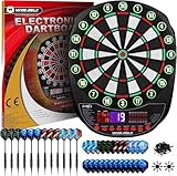 Elektronische Dartscheibe Profi Set 34 Games mit 354 Varianten 3 Sprachen: Deutsch, Englisch, Französisch für 1 bis 8 Spieler mit 12 Darts