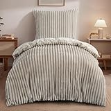 RUIKASI Winter Flanell Bettwäsche 135 x 200 Beige 2teilig - Plüsch Warme Flauschig Winterbettwäsche Cord Teddy Fleece Cashmere-Touch Bettbezug mit Reißverschluss und Kissenbezug 80x80cm