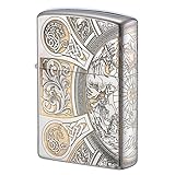 Winddichtes Kerosinfeuerzeug im Vintage-Stil mit Schleifscheibe, geprägtes Design, wiederverwendbares Feuerzeug for Grillabende im Freien, Herrengeschenk(Silver 2)