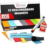 Reorda® Magnetstreifen beschreibbar - 35 Stück (7 Farben) - 6x2 cm I Wiederbeschreibbar, Beschreibbare Magnete für Whiteboard, Kanban, Magnettafel - Beschriftbare Magnete für den Kühlschrank