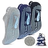 TENQUAN 3 Paare Yoga Socken Damen Anti Rutsch, Rutschfeste Socken für Damen Herren 39-42 Stoppersocken für Yoga Pilates Zuhause Krankenhaus (Grau Blau Schwarz)