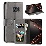 UOGNADGD Leder-Flip-Hülle Kompatibel mit Samsung Galaxy S7 Geldbörsen-Hülle mit Kartenfächern, Magnetverschluss, Kickstand, RFID Stoßfest (Grau)