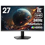 KOORUI 27 Zoll Gaming Monitor, 2K QHD(2560 x 1440), 240 Hz, 1ms, Adaptive Sync, HDMI, DisplayPort, DCI-P3 90%, HDR10, 100% SRGB, VESA 75 * 75mm, Schwarz