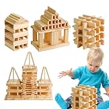 Generisch 100 Stück Natur Holzbausteine, Bauklötze Holz Für Kinder, Holzstapelklötze, Holzsteine Zum Bauen, Naturfarbene Bauklötze, Aufbewahrungsbeutel- Holzbaukasten, Bausteine Holz