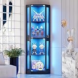 BROTTAR 165 cm Eck-Glasvitrine mit LED-Beleuchtung & 4-stufige Schauvitrine mit Glastüren und Human Body Sensor für Sammlerstücke, Spirituosen, Schwarz