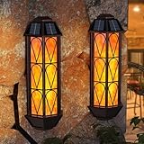 Shinmax Vintage Solarlampen für Außen mit Flackernde Flammeneffekt Wandleuchte Außen Retro Solar Flammenlicht 2 Lichtmodi Auto Ein/Aus Wasserdicht Solarleuchten für Garten Balkon Terrasse, 2 Stücke