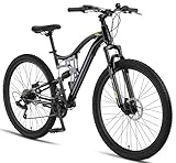 Chillaxx Bike Falcon Premium Mountainbike in 24 und 26 Zoll - Fahrrad für Jungen, Mädchen, Damen und Herren - Scheibenbremse- 21 Gang-Schaltung - Vollfederung (Schwarz-Disc-Bremse, 27,5 Zoll)