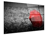 DECLINA Plexiglasbild, roter schwarzer und weißer Regenschirm, Druck auf Acrylglas, Stadtmetropole, Wanddekoration, für Haus, Küche, Wohnzimmer, Schlafzimmer, Büro, 100 x 60 cm