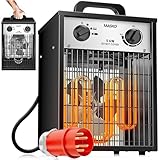 Masko® Elektroheizer Heizlüfter Bauheizer 5 KW mit integriertem Thermostat elektrisch Heizgerät 5000 Watt 3 Heizstufen Heizgebläse für Innen- und Außeneinsatz Überlastschutz Elektroheizgebläse Weiß