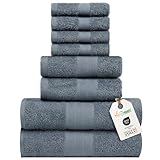 nice homeit Handtuch-Set, mittelgroß, aus 100% Baumwolle, 8 Stück, hergestellt in Italien, extra weich, saugfähig, 2 Handtücher + 2 Gästetücher + 4 Waschlappen (Dunkelgrau)