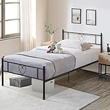 FetiNes Metallbett Einzelbett 90x200 cm Gästebett Bettrahmen mit Herzförmiges Kopfteil, Bettgestell aus Metall für Schlafzimmer, Schwarz