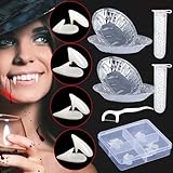 4 Paar Halloween Vampire Zähne 4 Größe vampirzähne mit 2 Rohr Zähne Pellets Superstarkem Klebstoff Vampir Fangs für Cosplay Party Requisiten Halloween Gefälligkeiten