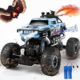 1:16 Ferngesteuertes Auto, 2,4 GHz Geländewagen Monster Truck, 4WD Rock Crawler mit LED-Lichtern und dynamischem Musik-Sprühfahrzeug für Kinder von 8-12 Jahren und Erwachsene