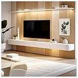Schwebender TV-Ständer Mit Stauraum, TV-Regal Aus Holz, Modernes Entertainment-Center, Mit Hohler Rückseite, TV-Wandschrank, TV-Tisch, Für Fernseher Von Max. 50 Bis 85 Zoll(Weiß,300cm)