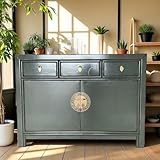 OPIUM OUTLET Chinesische Kommode Asia Sideboard orientalischer Schrank asiatische Vintage Möbel Anrichte Hochzeitsschrank komplett montiert grau