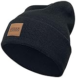 Urban Classics TB626 Unisex Strickmütze Leatherpatch Long Beanie Black (Herstellergröße: one size)