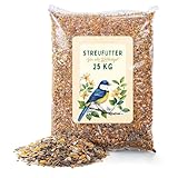 Vogelfutter 25kg - Wildvogelfutter Streufutter - Sonnenblumenkerne, Getreide & Weizen - Ganzjahresfutter für Meisen, Spatzen - Für Vogelhaus, Futterschale & Garten - Neue Rezeptur